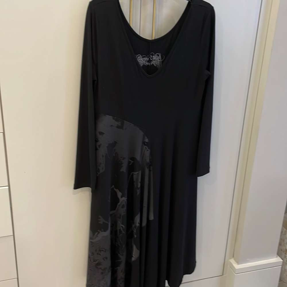 Black long sleeve jersey dress by designer Lauren Vidal